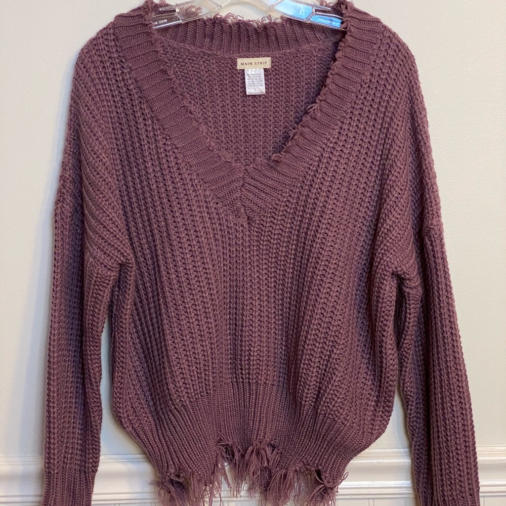 Purple Shredded Vneck Sweater
